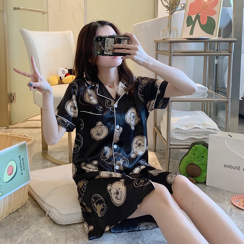 Đồ Ngủ Vải Lụa Lạnh Tay Ngắn Phong Cách Hàn Quốc Cho Nữ | BigBuy360 - bigbuy360.vn