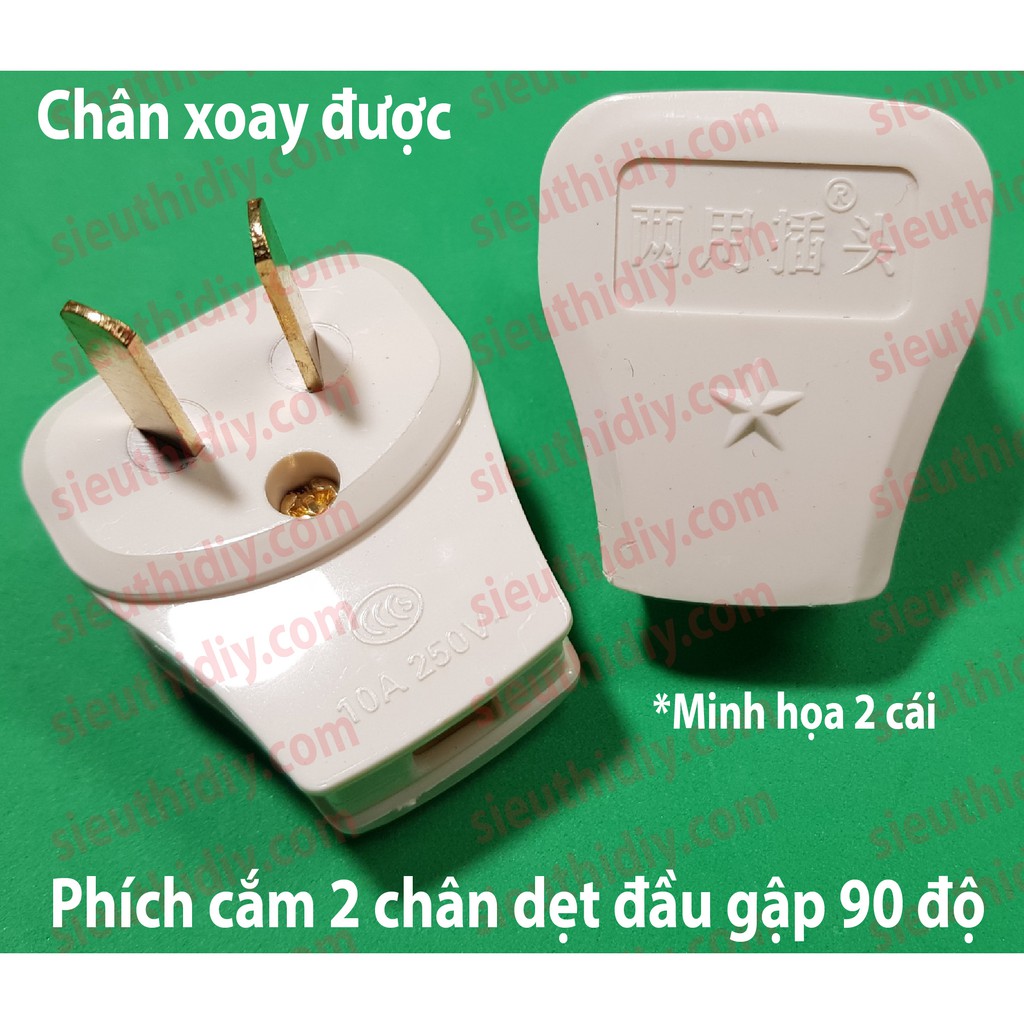 Phích cắm 2 chân dẹt đầu gập 90 độ chân xoay được