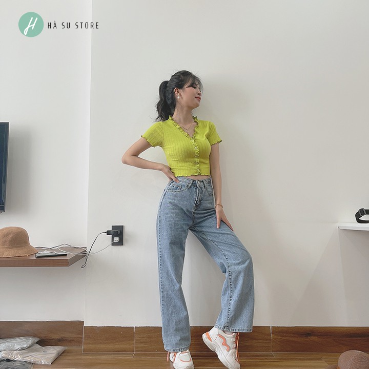 (Ảnh+ Video Thật) Áo Crotop Nữ Kiểu Thun Gân Cổ Bèo, Thiết kế kẻ trung, Năng động, Cá tính