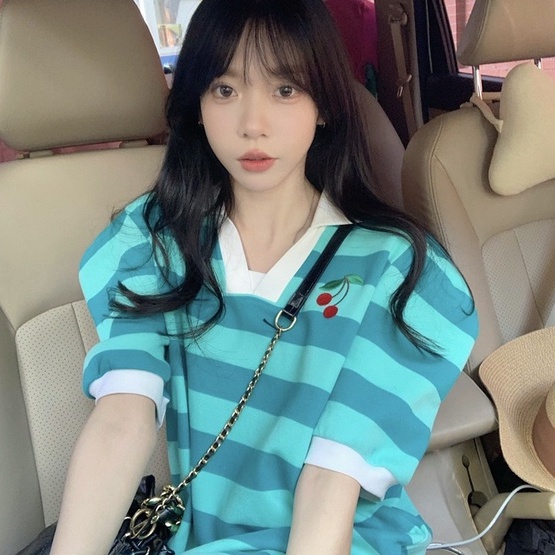 Áo thun polo dệt kim ZHELIHANGFEI dáng rộng họa tiết kẻ sọc trẻ trung sáng tạo