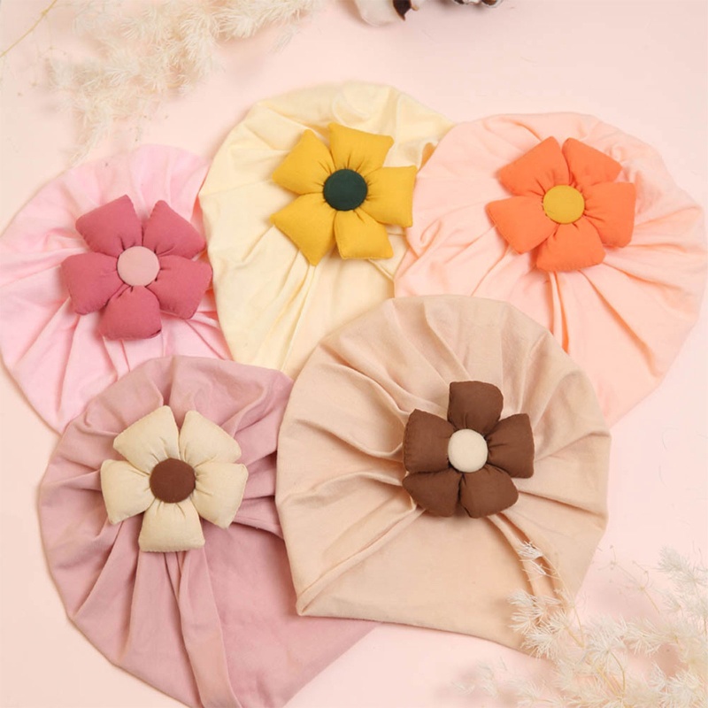Mũ Turban Thắt Nút Co Giãn Mềm Mại Màu Trơn Họa Tiết Hoa Đáng Yêu Dành Cho Trẻ Sơ Sinh