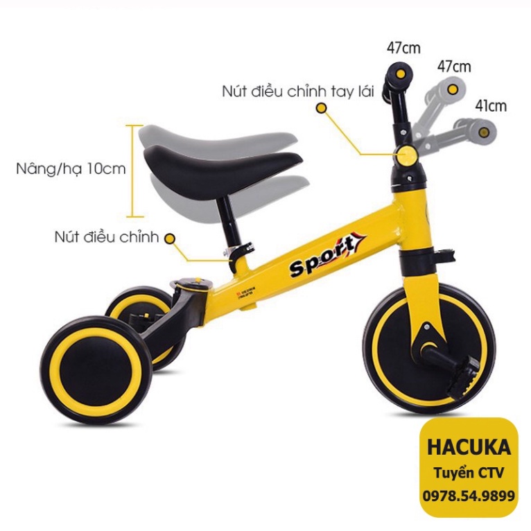 Xe đạp 3 bánh cho bé từ 2 đến 5 tuổi sport Xe chòi chân thăng bằng có bàn đạp điều chỉnh độ cao yên xe
