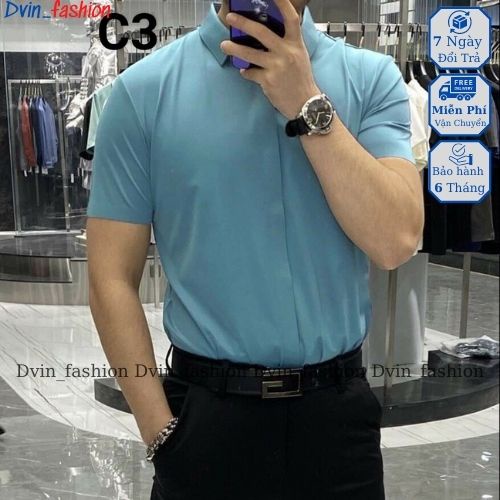 Áo sơ mi nam ngắn tay trơn dấu khuy form regular, vải lụa đẹp cao cấp, 4 màu thanh lịch, hiện đại Dvin_fashion