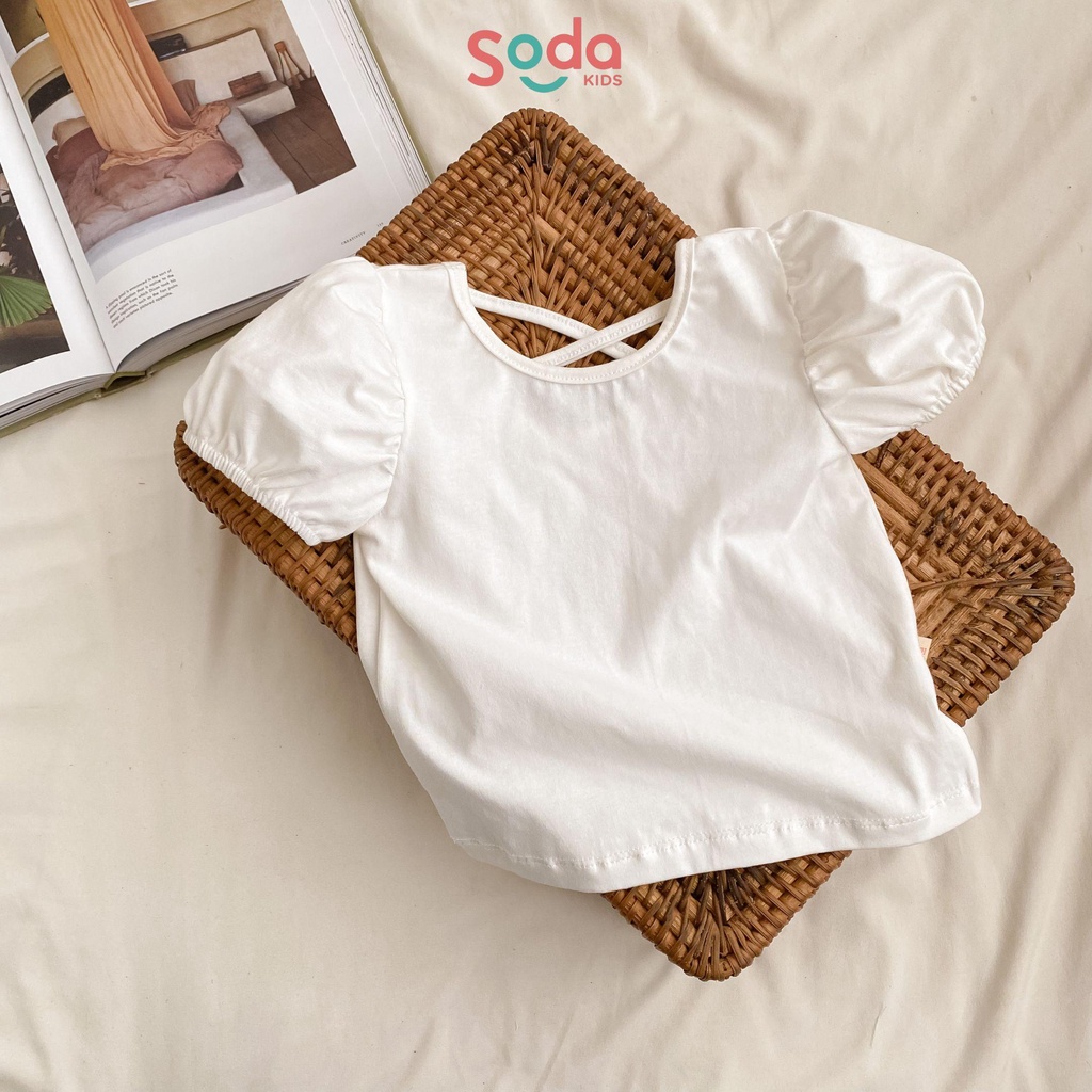 Áo thun bé gái tay bồng SODA KIDS thiết kế chéo lưng, chất liệu thun cotton co giãn 4 chiều, mềm, mịn, mát