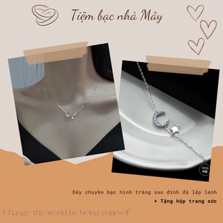 Dây Chuyền Bạc S925 Trăng Sao Đính Đá Vòng Cổ Nữ Thanh Mảnh Nhẹ Nhàng Tiệm Bạc Nhà Mây