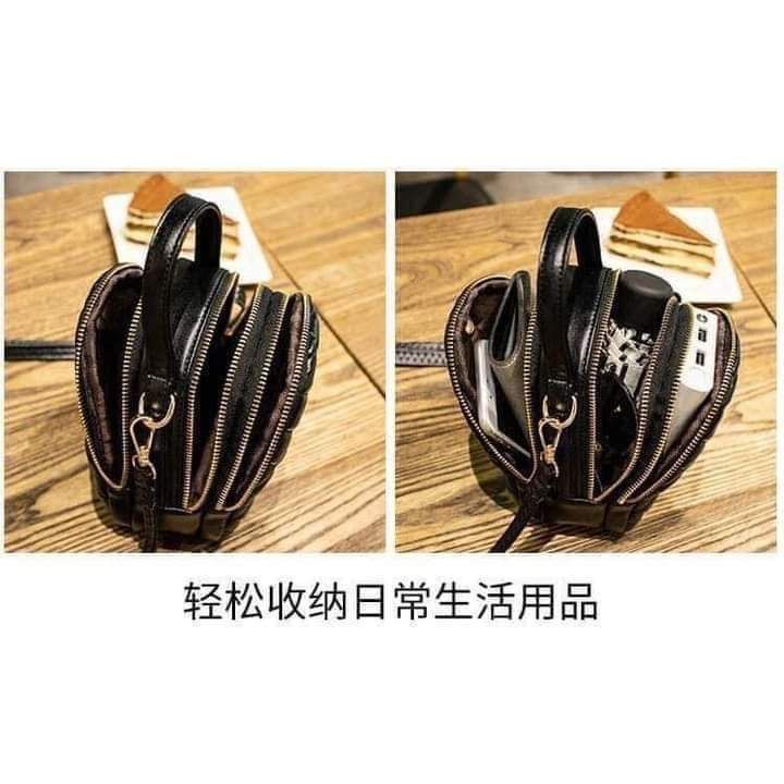 Balo mini con ong nhiều ngăn tiện lợi đựng son phấn đồ trang điểm điện thoại