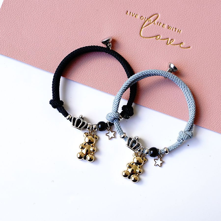 Set 2 vòng tay bện dây có nam châm có thể điều chỉnh cho cặp đôi