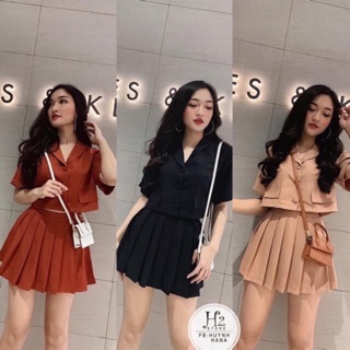 Set vest + chân váy xếp li bigsize