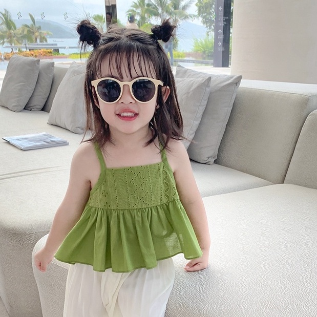Áo Cổ Yếm Thoáng Khí Màu Sắc Trơn Thời Trang Mùa Hè Xinh Xắn Cho Bé Gái