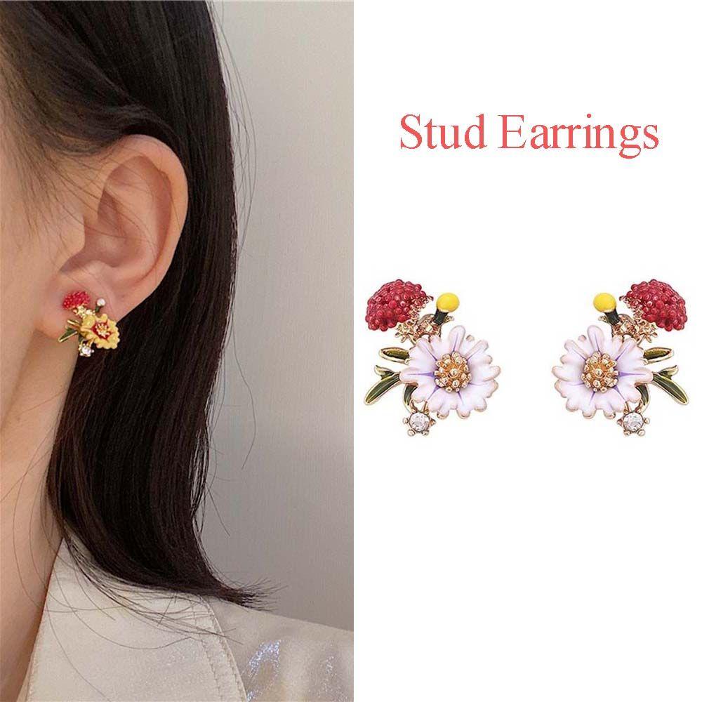 EXPEN Bông Tai Mạ Bạc Hình Hoa Cúc Nhiều Màu Sắc Phong Cách Cổ Điển Thời Trang