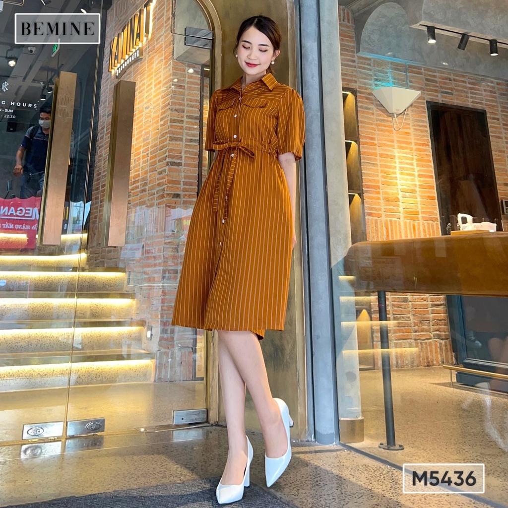 Đầm sơ mi eo rút dây BEMINE M5436NAU