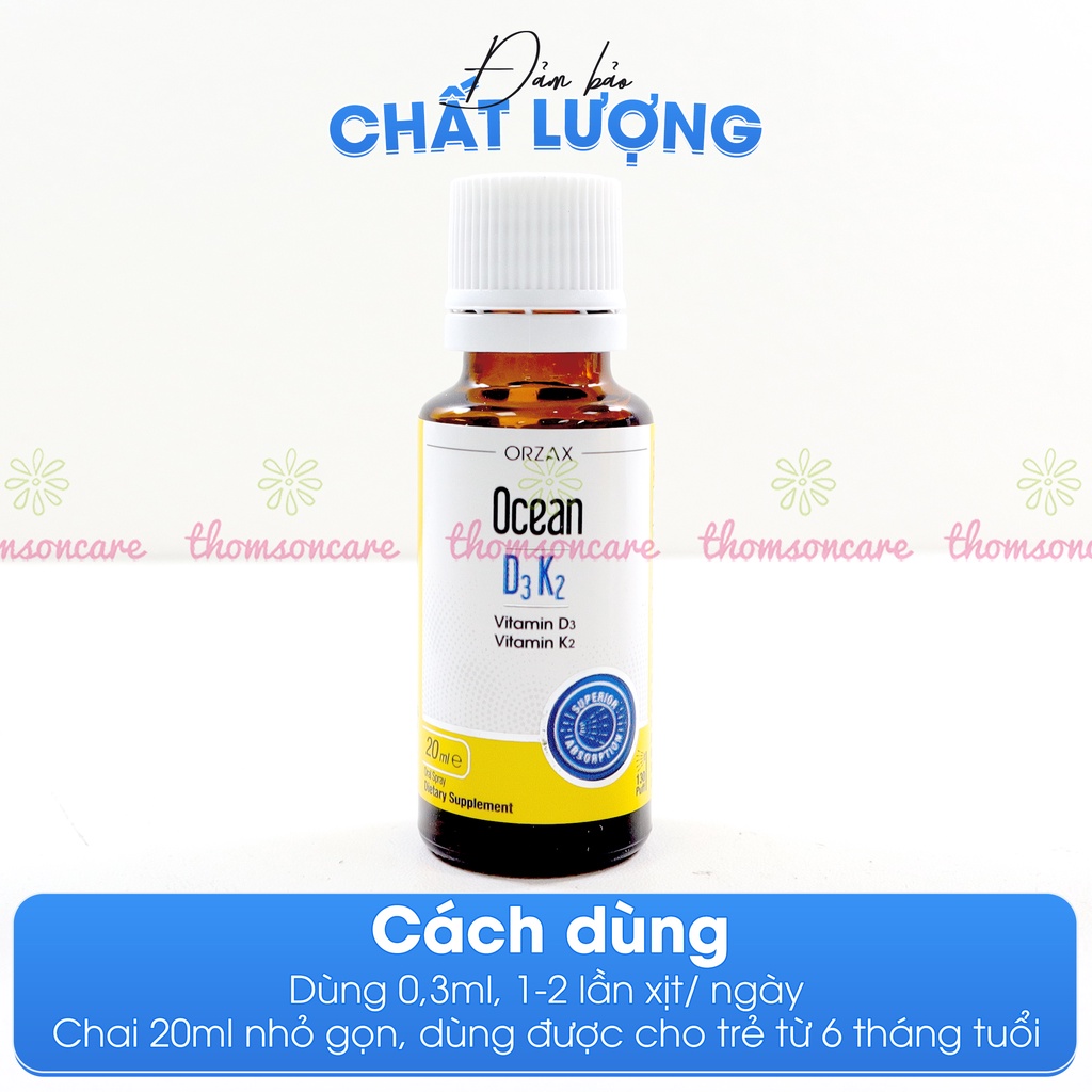 Bổ sung vitamin D3 K2 Ocean dạng nhỏ và xịt - Giúp tăng cường hấp thu Canxi phát triển chiều cao cho trẻ - Chai 20ml
