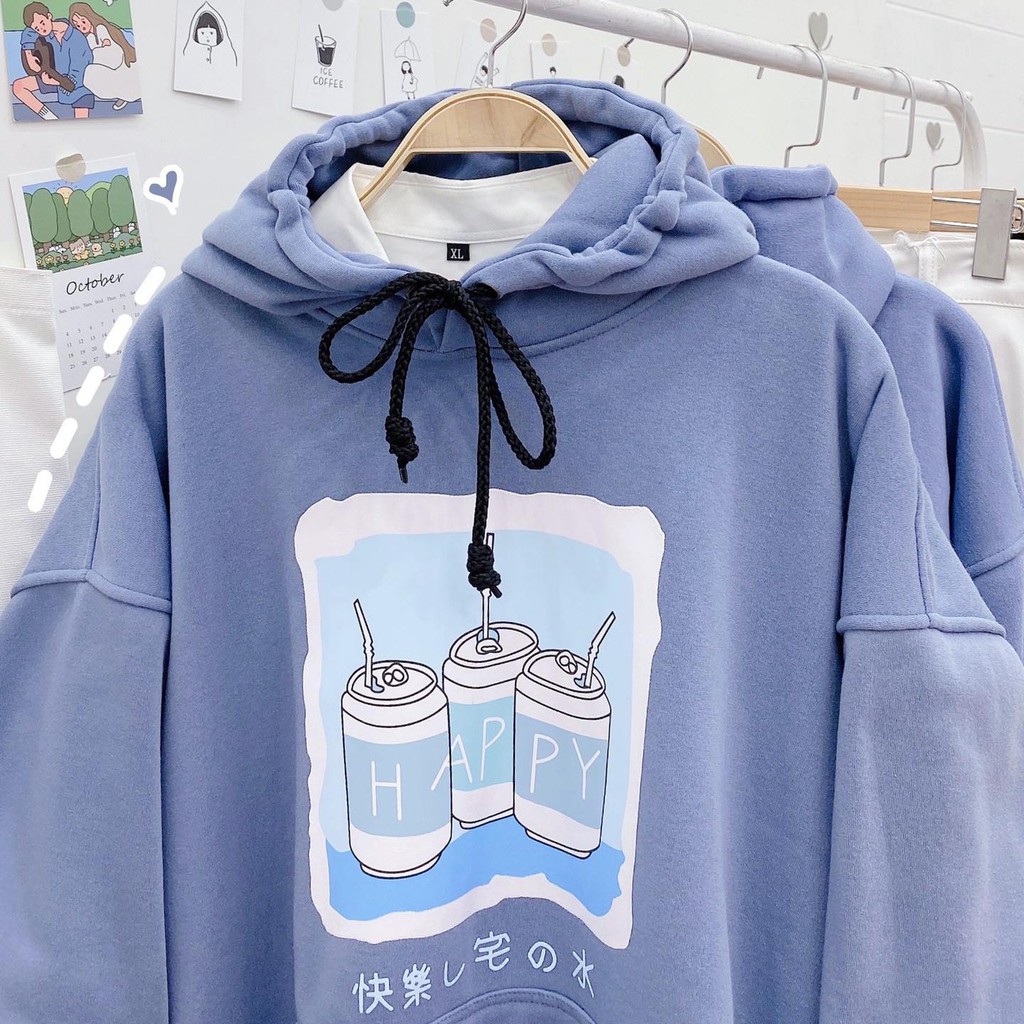 Áo Hoodie Dáng Rộng Happy Ulzzang Unisex