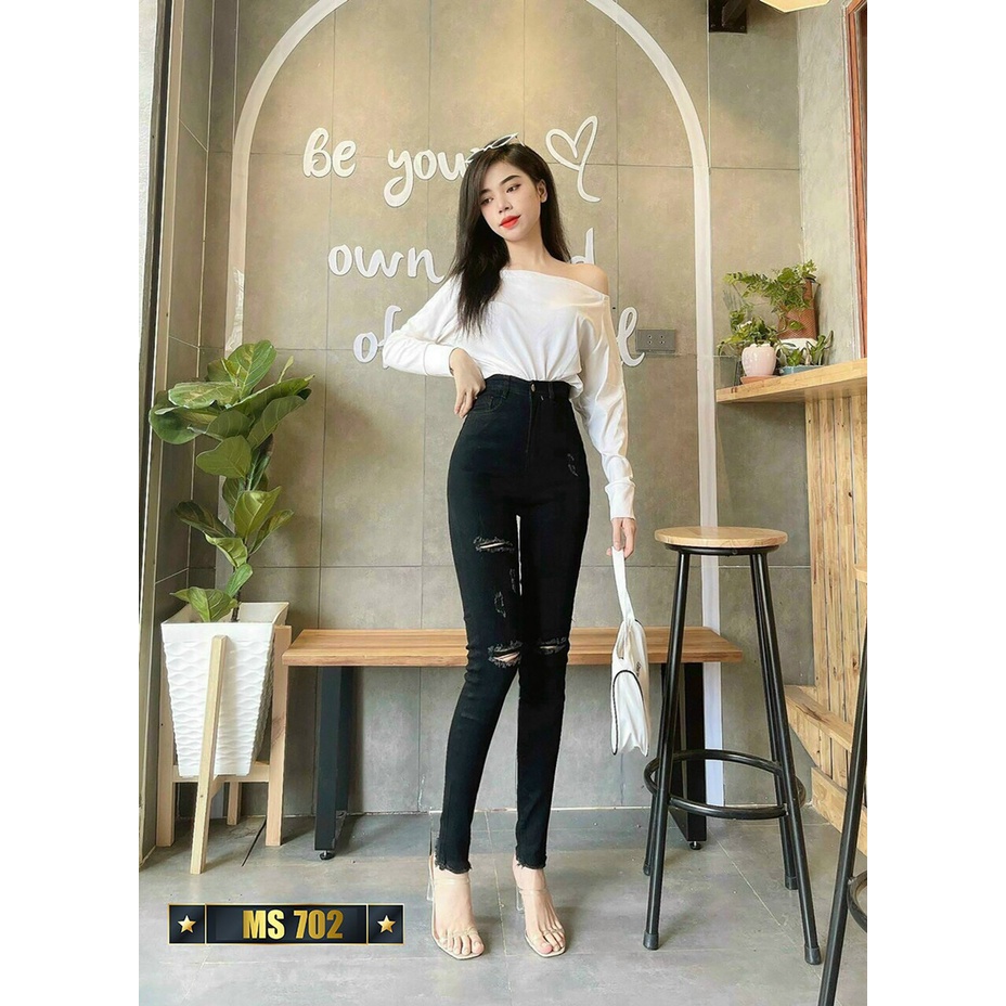 Quần jean nữ lưng cao co giãn cao cấp, quần bò nữ cạp cao ôm body phong cách skinny jeans quyến rũ Ms702
