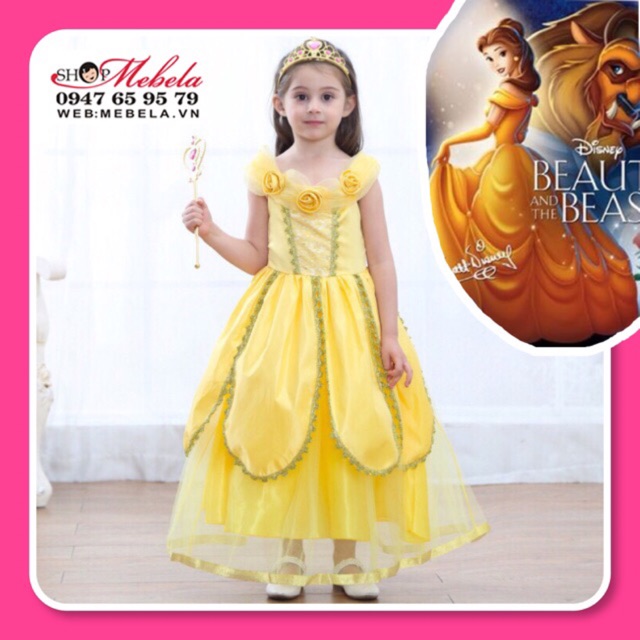 V783 VÁY công chúa Bella NGƯỜI ĐẸP VÀ QUÁI VẬT - SIZE 14-33kg, có clip và ảnh thật