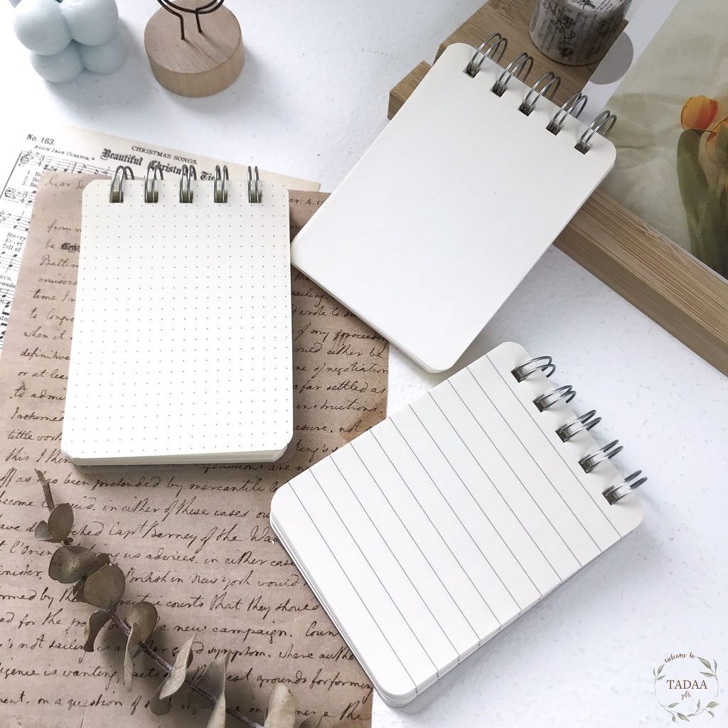 Sổ lò xo mini bìa nhựa các mẫu dotgrid, line, blank và A5 kẻ vuông 80 tờ