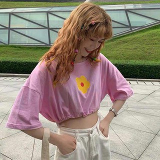 Áo croptop rút eo in hoa