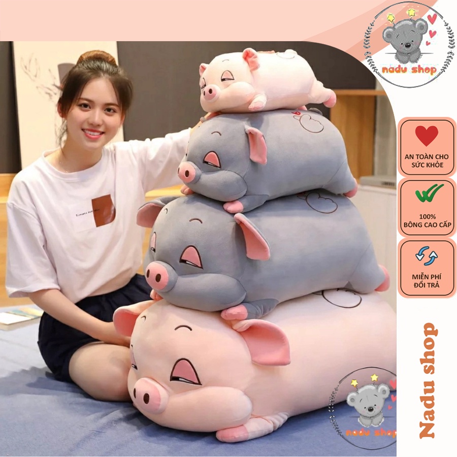 Gấu bông con lợn mắt híp gối ôm heo lười phê cần cute