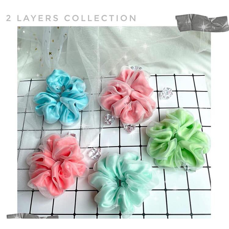 Srunchies hai lớp voan lưới lấy sỉ freeship tặng kèm srunchies