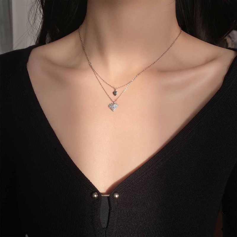 Dây chuyền trái tim 2 lớp đính đá phong cách thời trang năng động, vòng cổ trái tim DC13