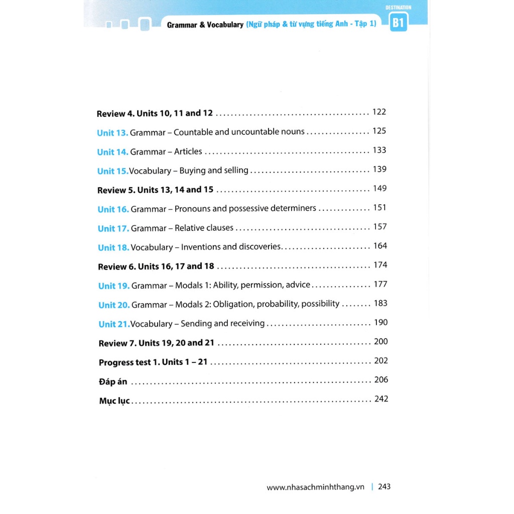Sách - Destination B1 - Ngữ Pháp Và Từ Vựng Tiếng Anh - Tập 1 - Bùi Văn Vinh - MT