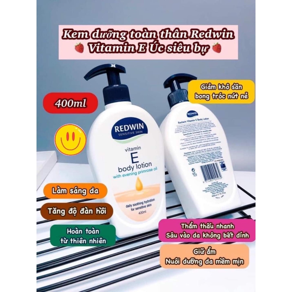 Sữa dưỡng da toàn thân Redwin vitamin E body lotion with EPO - 400ml