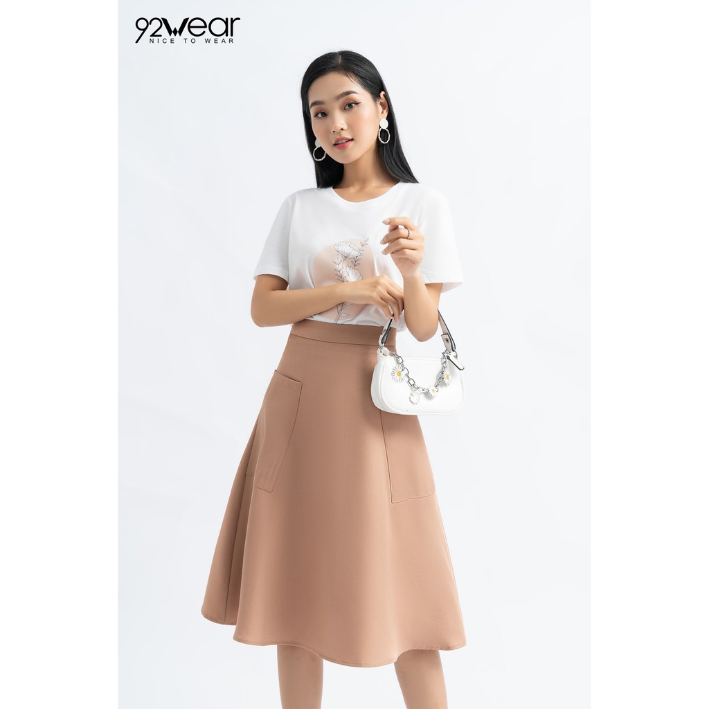 Chân váy nữ 92WEAR chất tuýt si dáng xòe ulzzang babydoll vintage chữ a thiết kế midi dài công sở trơn hàn quốc JDW0653