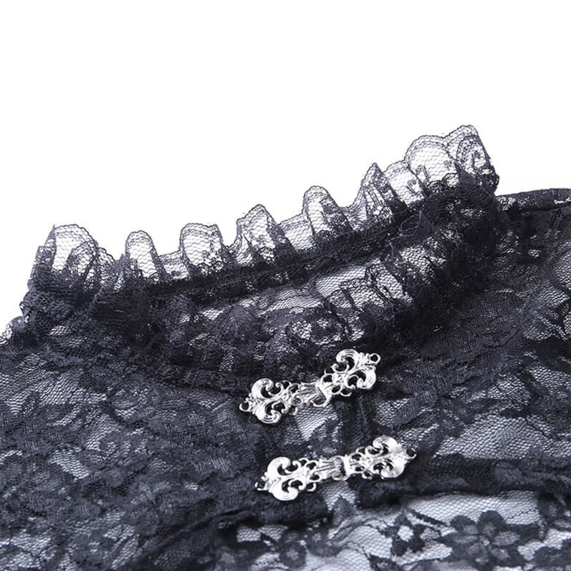 Áo Ren Hoa Tay Loe Dài Cổ Đứng Phối Bèo Xuyên Thấu Gợi Cảm Cho Nữ