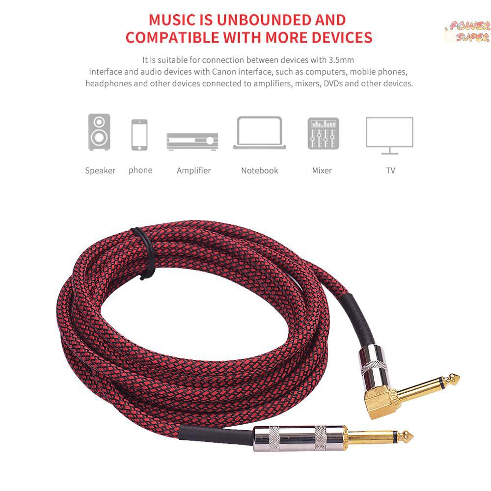 PSUPER 6 Meters/ 20 Feet Musical Instrument Audio Guitar Cable Cord 1/4 Inch Straight to Right-angle Gold-plated TS Plugs PVC Braided Fabric Jacket for Electric Guitar Bass Mixer Amplifier Equalizer