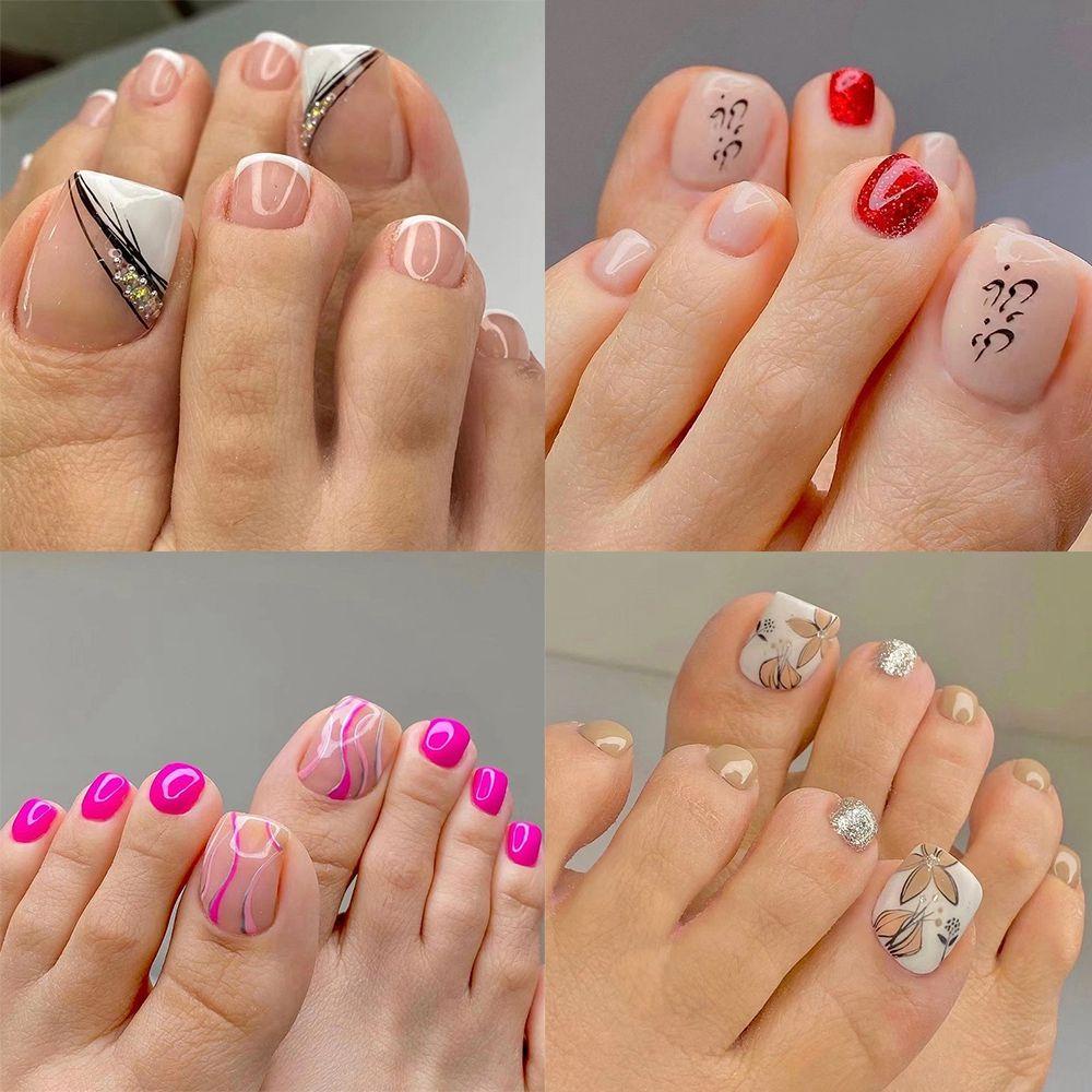 Hộp 24 Móng Chân Giả Đầu Vuông Lấp Lánh Thời Trang Cho Nữ