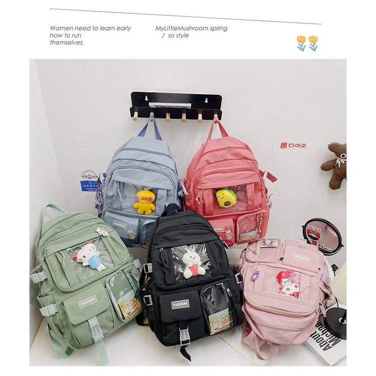 Balo Thời Trang Ulzzang chống thấm nước - Balo Đi Học cho nữ thời trang 2021 Tặng Sticker và Móc khóa đi kèm