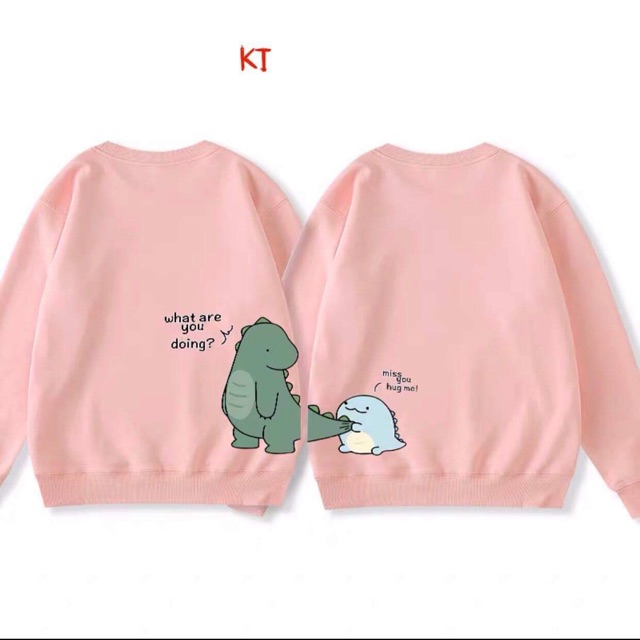 Set 2 Áo đôi thun dài tay bo gấu khủng Long xanh cắn đuôi