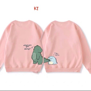 Set 2 Áo đôi thun dài tay bo gấu khủng Long xanh cắn đuôi