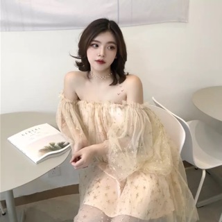 Váy trễ vai voan sao [ hàng order ], có ảnh thật