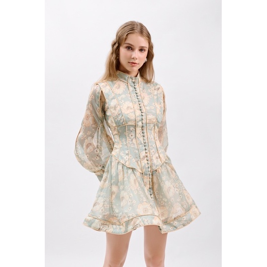 KAIA | Đầm kiểu nữ tay phồng đính nút - Orchid Mini Dress