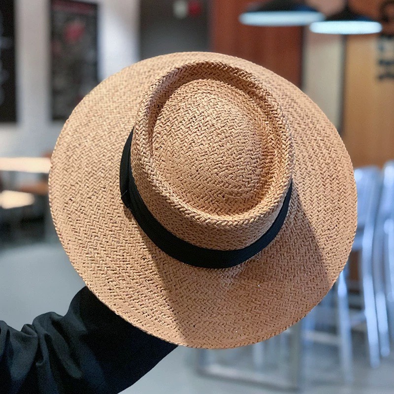 Mũ cói du lịch gắn băng ruy rộng vành loại cao cấp phong cách Vintage sang chảnh,túi xách đi biển hàng có sẵn