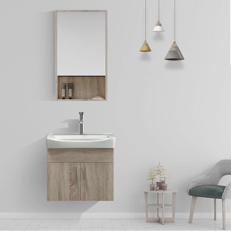 Tủ phòng tắm căn hộ chung cư nhỏ chậu rửa bằng gỗ đặc sàn gương đứng trang điểm kết hợp
