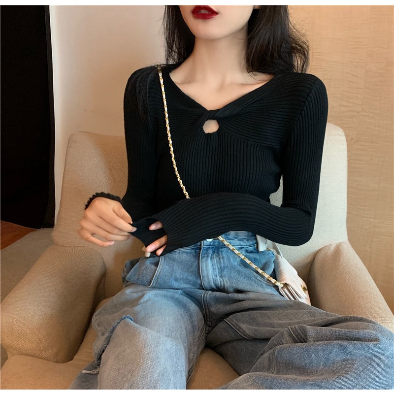 COZOK Áo sweater tay dài dáng ôm thời trang phương tây dễ phối đồ