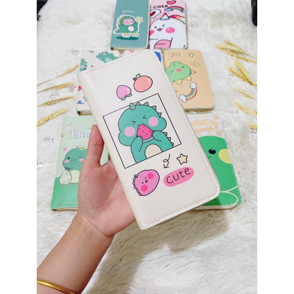 FREE SHIP Bóp Ví Cầm Tay Ví Dài Khóa Kéo Nữ Nhiều ngăn Hình Khủng Long Siêu Cute Cho Bạn Gái shopduyencuong