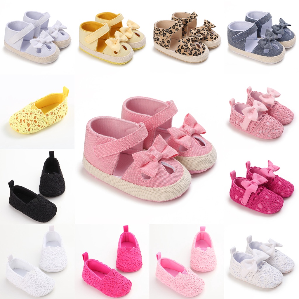 Giày Công Chúa Đế Cotton Đính Nơ Cho Bé Gái Sơ Sinh 0-18 Tháng Tuổi