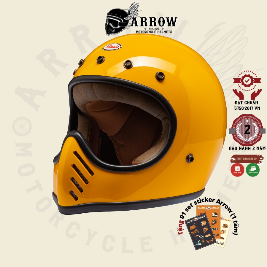 Mũ bảo hiểm fullface Raw arrow shop Vintage III nón bảo hiểm ff chất lượng cao