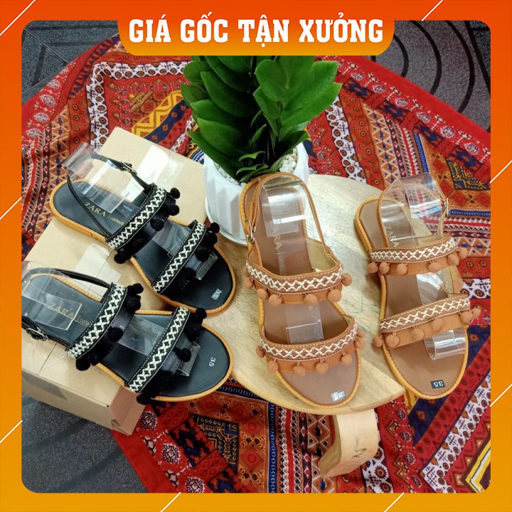 Giày sandal thổ cẩm 2 quai ngang phong cách boho hình chụp thật [HÀNG CÓ SẴN]