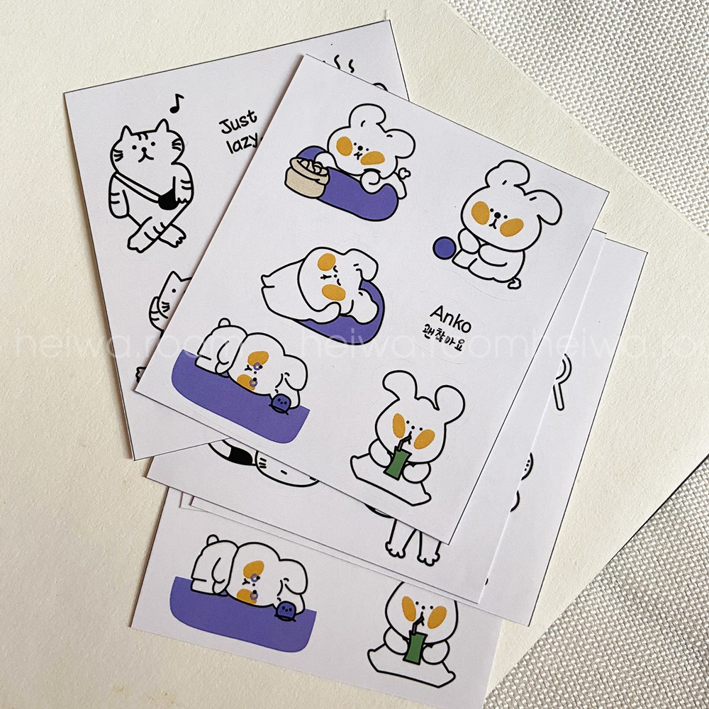 Sticker  dán hình mèo con dễ thương cùng người bạn Anko ham ngủ, ham ăn trang trí sổ tay theo phong cách Hàn Quốc