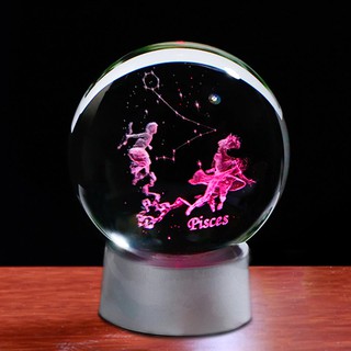 Bộ quà tặng quả cầu Pha lê khắc laser 3D cung song ngư - Pisces (tặng đế đèn + hộp quà)