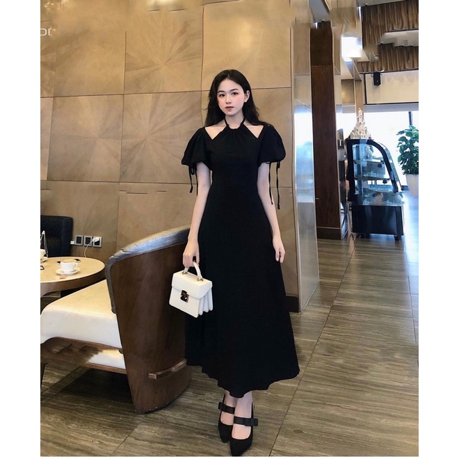Đầm midi trễ vai cổ yếm 3 màu