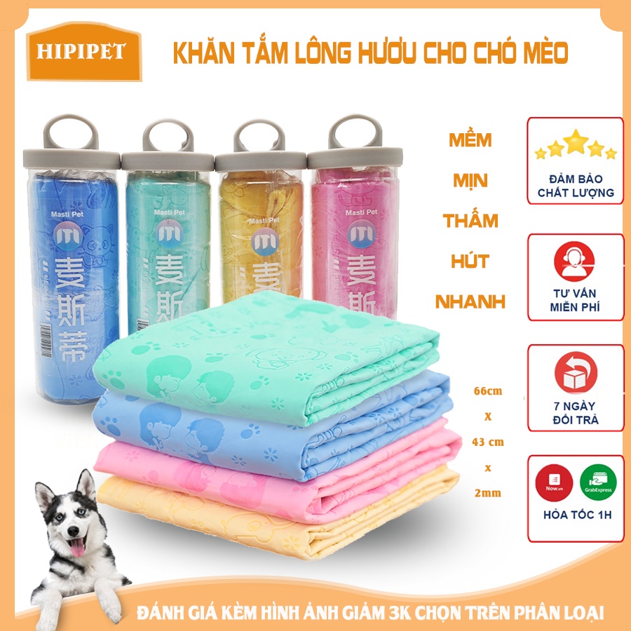 Khăn tắm cho chó mèo MASTI PET lông huơu siêu thấm hút khô nhanh cho thú cưng - hộp ống bản to 66x43cm