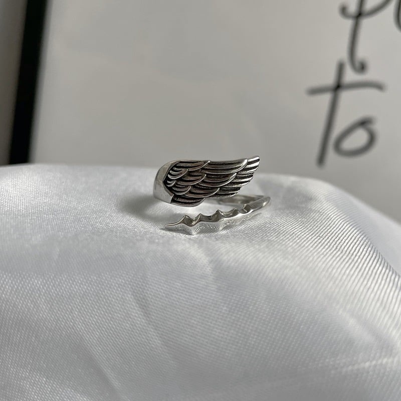 Nhẫn Nam Angel Phong Cách Cá Tính Kuu Clothes Màu Bạc Đẹp Cao Cấp - Nhân Nam Họa tiết Cánh Titan - Nhẫn Angel