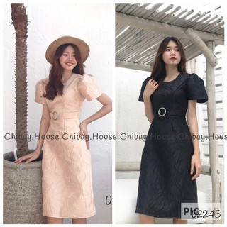Đầm gấm midi tay phồng - Đầm dự tiệc ( đổi trả nếu không giống hình )