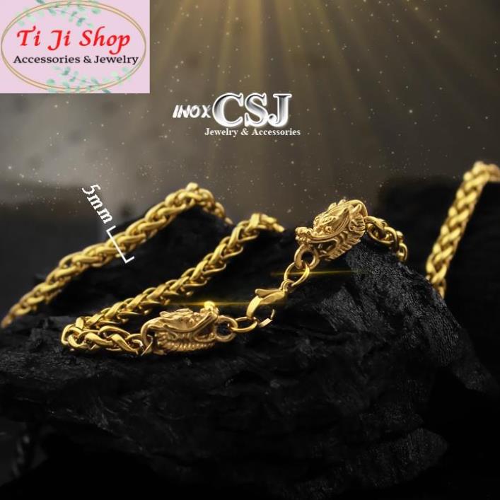 DÂY CHUYỀN NAM 5LY INOX 2 ĐẦU RỒNG MẠ VÀNG đẹp mà chất