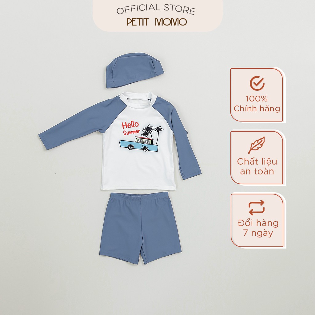 Bộ Đồ Bơi Cho Bé Trai Thiết Kế Dài Tay Chất Cotton Mềm Mịn Cao Cấp MOMO PETIT B07 Kèm Mũ Bơi